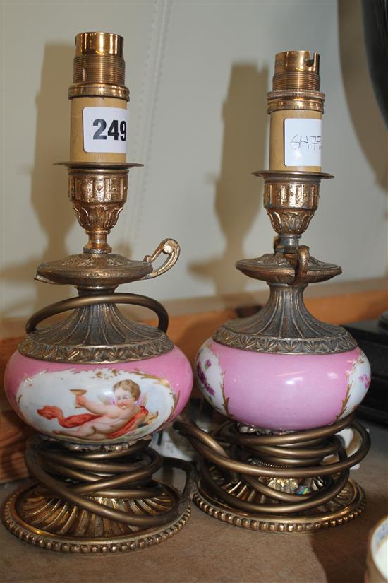 Pair of Paris porcelain and gilt metal lamps